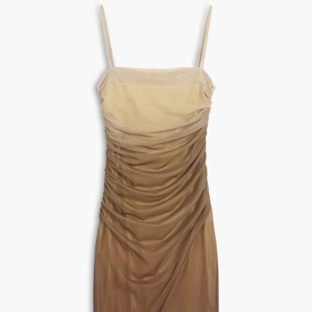 Cappuccino Ombre Mesh Zippered Long Dress